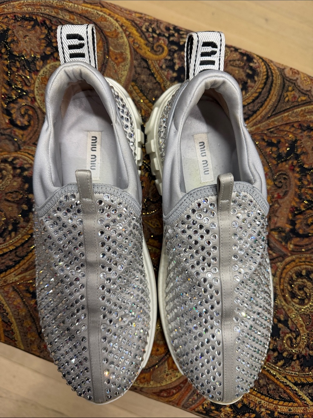 Miu Miu Silver Crystal Slip-On Sneakers